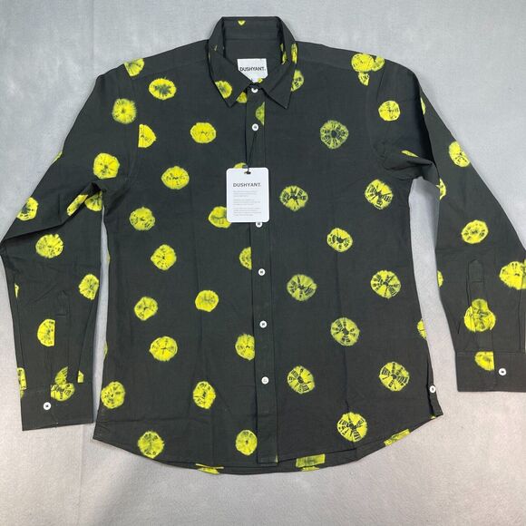 Men's Black and Yellow Casual Button Down Shirt - Picture 1 of 12
